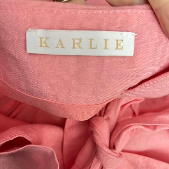 KARLIE Pink Popplin Ruffle Linen‎ Top and Wrap Skirt  Size M - Picture 6 of 7